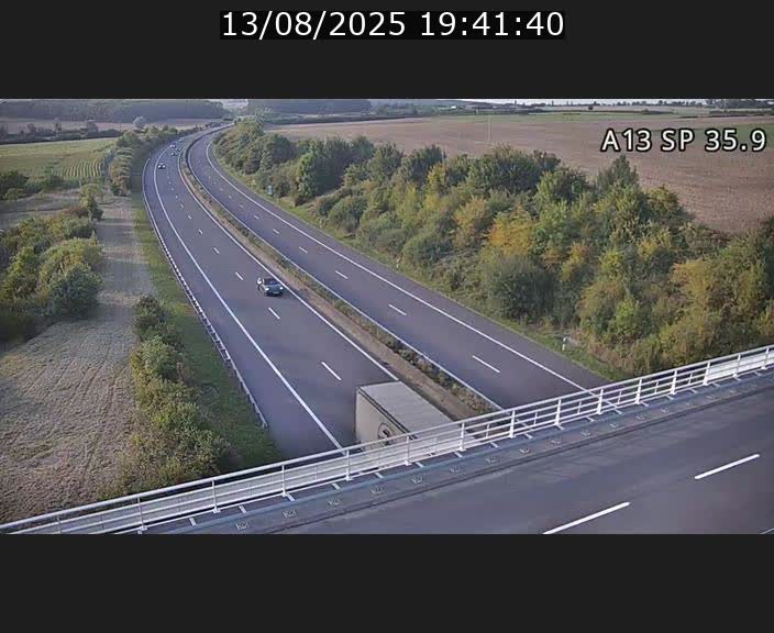 Webcam trafic sur A13 à l'entrée ouest du tunnel Markusbierg à Remerschen. Vue orientée vers Mondorf-les-Bains.