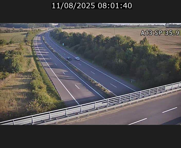 Webcam trafic sur A13 à l'entrée ouest du tunnel Markusbierg à Remerschen. Vue orientée vers Mondorf-les-Bains.