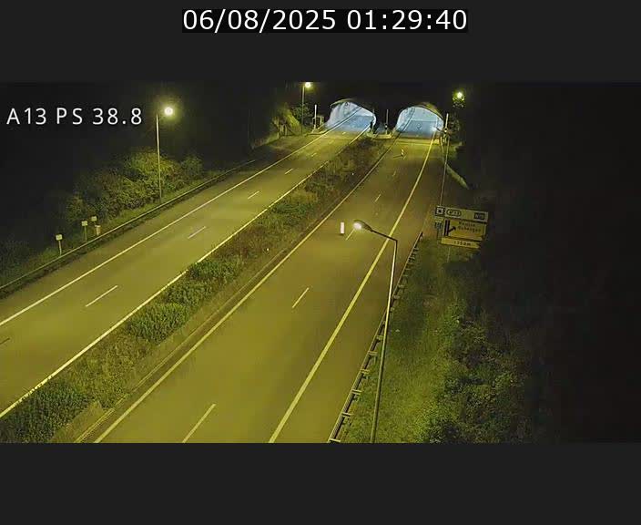 Webcam autoroute A13 à l'entrée ouest du tunnel Markusbierg à Schengen. Vue orientée vers Mondorf-les-Bains