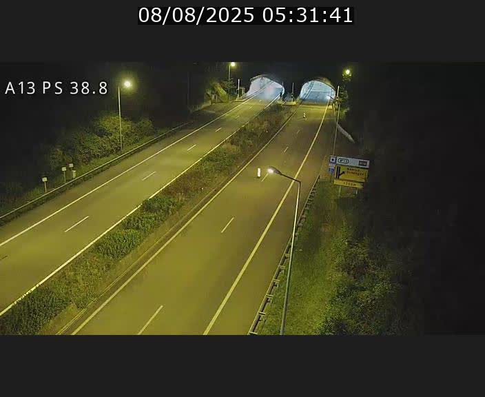 Webcam autoroute A13 à l'entrée ouest du tunnel Markusbierg à Schengen. Vue orientée vers Mondorf-les-Bains
