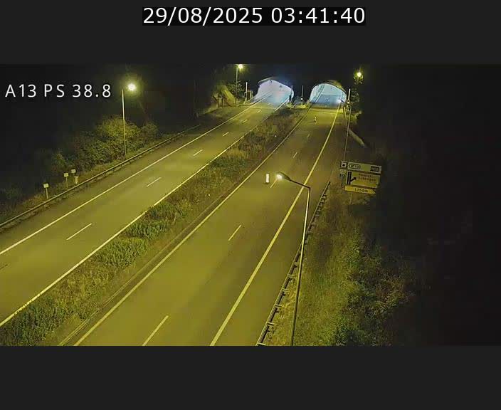 Webcam autoroute A13 à l'entrée ouest du tunnel Markusbierg à Schengen. Vue orientée vers Mondorf-les-Bains