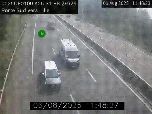 Webcam autoroute A25 sur le périphérique de Lille à hauteur de Lille-Sud et la sortie 3 Faches-Thumesnil. Vue orientée vers Lille-Centre.