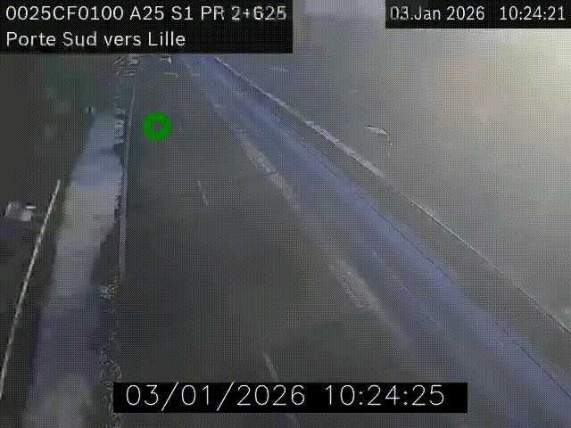 Webcam autoroute A25 sur le périphérique de Lille à hauteur de Lille-Sud et la sortie 3 Faches-Thumesnil. Vue orientée vers Lille-Centre.