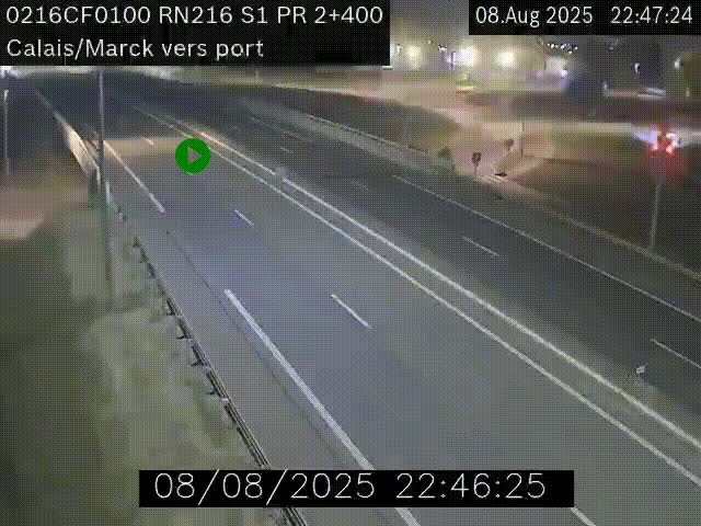 Webcam à Calais sur A216 (N216) en direction du port (harbour) de Calais.