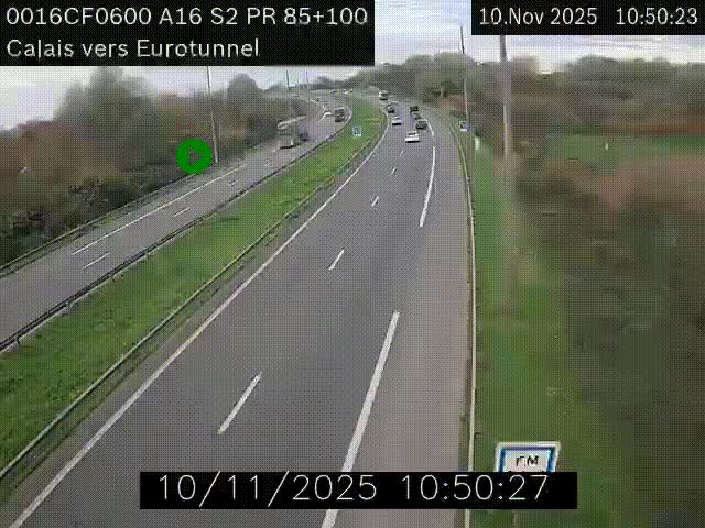 Webcam A16 à Calais en direction du Tunnel sous la Manche (Eurotunnel)