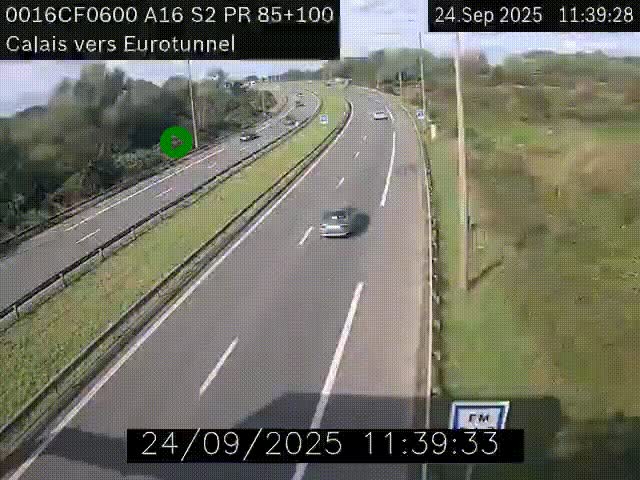 Webcam A16 à Calais en direction du Tunnel sous la Manche (Eurotunnel)
