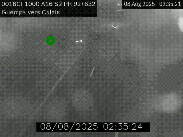 Webcam A16 juste après l'aire de repos d'Offekerque à Guemps. Vue orientée vers Calais