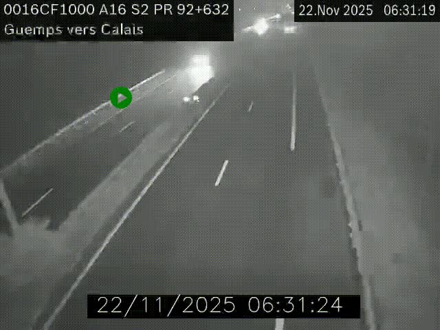 Webcam A16 juste après l'aire de repos d'Offekerque à Guemps. Vue orientée vers Calais