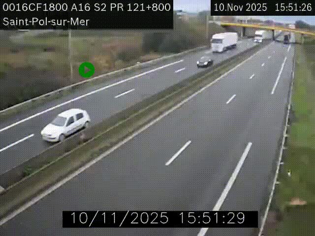 Webcam autoroute A16 à proximité de Dunkerque, à hauteur de la sortie Saint-Pol-sur-Mer. Vue orientée vers Calais