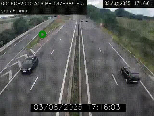 Webcam à la frontière franco-belge au niveau de Bray-Dunes/De-Panne sur l'autoroute A16. Vue orientée vers Calais