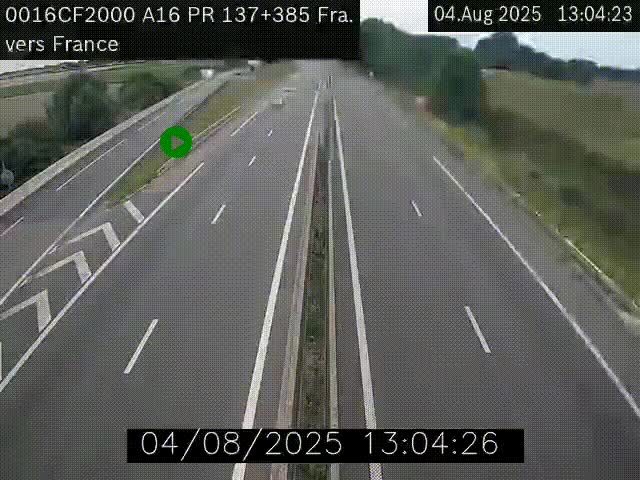 Webcam à la frontière franco-belge au niveau de Bray-Dunes/De-Panne sur l'autoroute A16. Vue orientée vers Calais