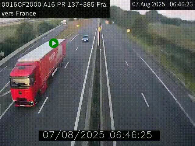 Webcam à la frontière franco-belge au niveau de Bray-Dunes/De-Panne sur l'autoroute A16. Vue orientée vers Calais