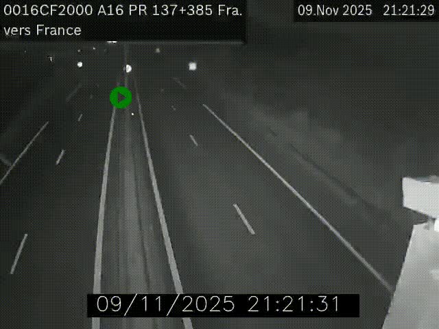 Webcam à la frontière franco-belge au niveau de Bray-Dunes/De-Panne sur l'autoroute A16. Vue orientée vers Calais