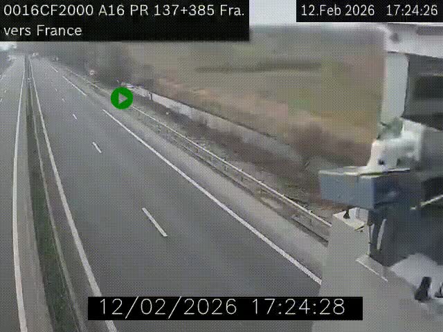 Webcam à la frontière franco-belge au niveau de Bray-Dunes/De-Panne sur l'autoroute A16. Vue orientée vers Calais