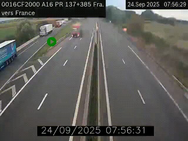 Webcam à la frontière franco-belge au niveau de Bray-Dunes/De-Panne sur l'autoroute A16. Vue orientée vers Calais