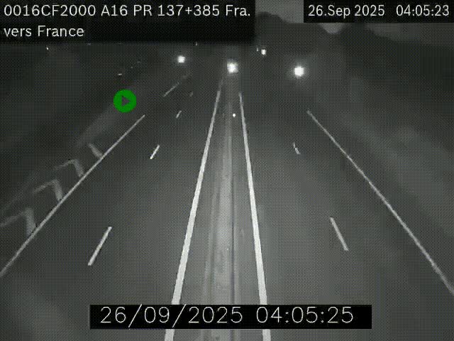 Webcam à la frontière franco-belge au niveau de Bray-Dunes/De-Panne sur l'autoroute A16. Vue orientée vers Calais