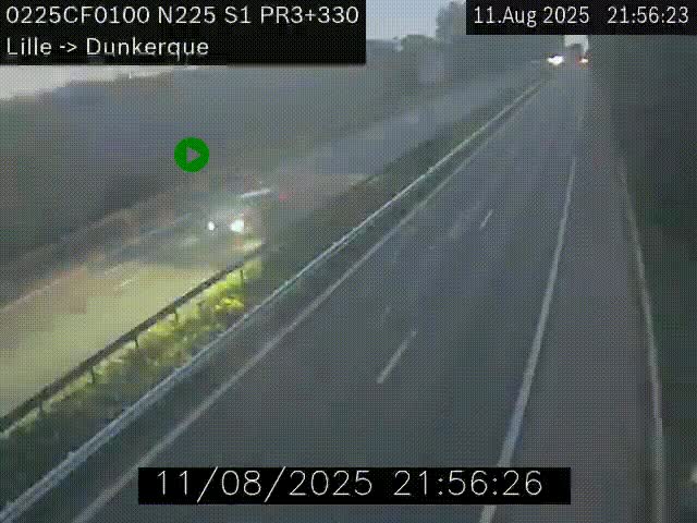 Webcam autoroute A25 (N225) à hauteur de Bergues (Bierne). Vue orientée vers Dunkerque.