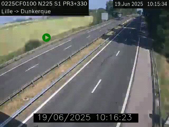 Webcam autoroute A25 (N225) à hauteur de Bergues (Bierne). Vue orientée vers Dunkerque.