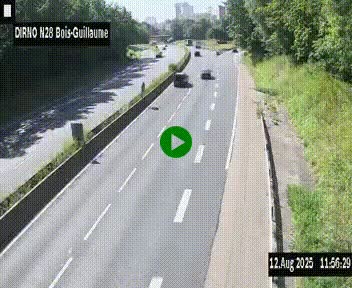Webcam routière à hauteur de Bois-Guillaume en périphérie de Rouen. Vue orientée vers Rouen
