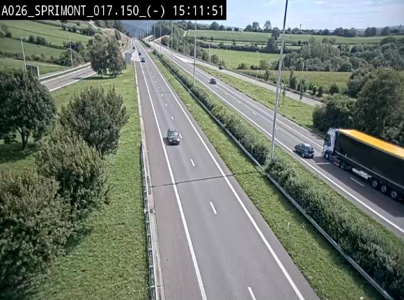 Webcam E25 (A26) à hauteur de Sprimont en direction de Liège et en provenance de Bastogne