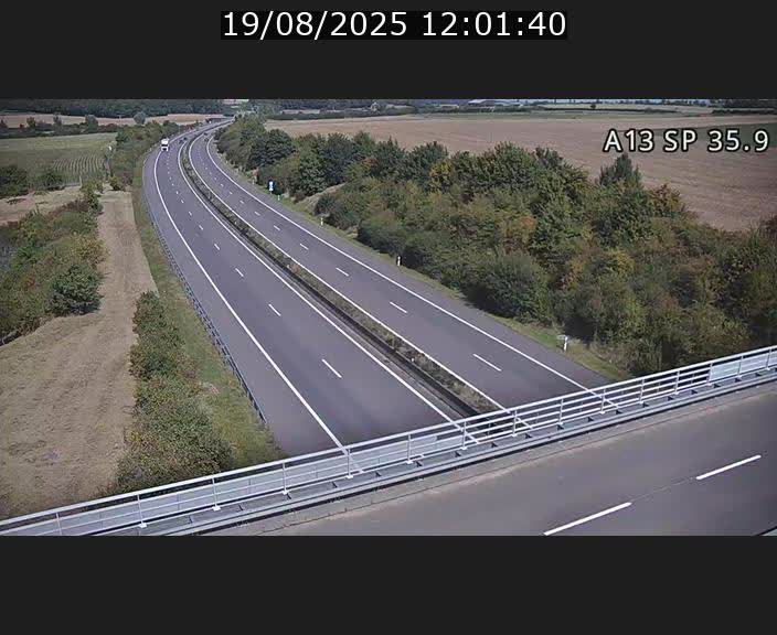 Webcam trafic sur A13 à l'entrée ouest du tunnel Markusbierg à Remerschen. Vue orientée vers Mondorf-les-Bains.