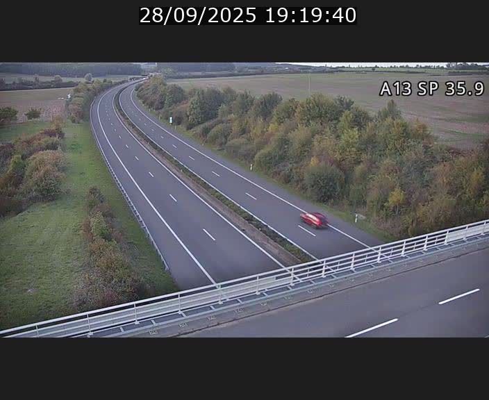 Webcam trafic sur A13 à l'entrée ouest du tunnel Markusbierg à Remerschen. Vue orientée vers Mondorf-les-Bains.
