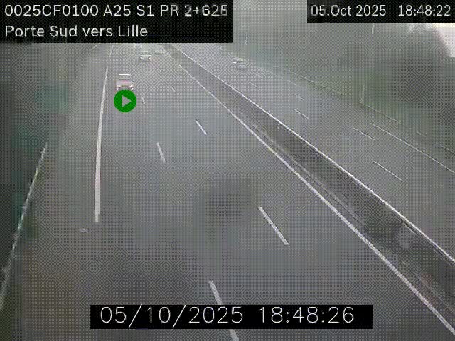 Webcam autoroute A25 sur le périphérique de Lille à hauteur de Lille-Sud et la sortie 3 Faches-Thumesnil. Vue orientée vers Lille-Centre.