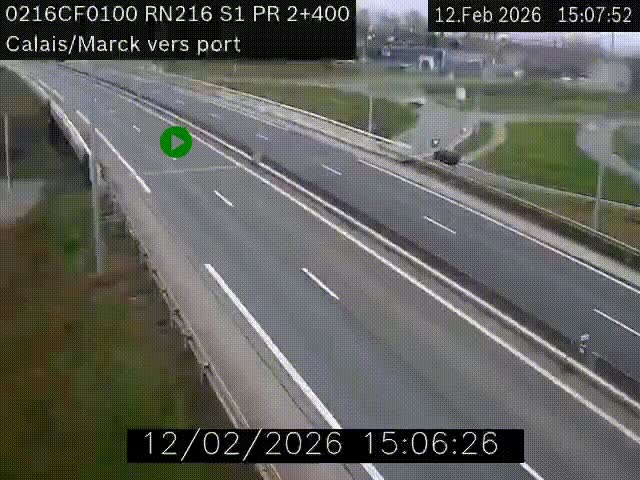 Webcam à Calais sur A216 (N216) en direction du port (harbour) de Calais.