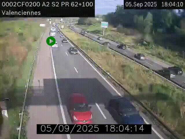 Webcam autoroute A2 à Valenciennes. Vue orientée vers Maubeuge et Mons (Belgique)