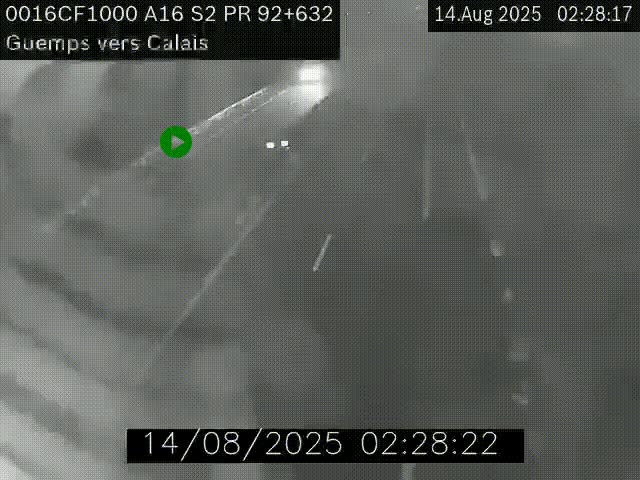 Webcam A16 juste après l'aire de repos d'Offekerque à Guemps. Vue orientée vers Calais