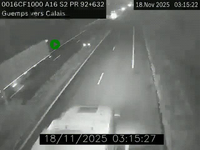 Webcam A16 juste après l'aire de repos d'Offekerque à Guemps. Vue orientée vers Calais