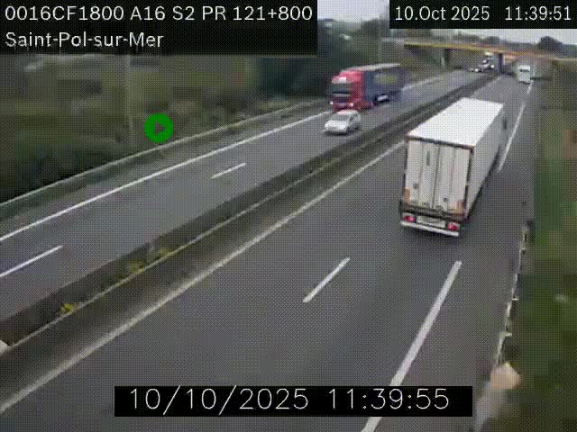 Webcam autoroute A16 à proximité de Dunkerque, à hauteur de la sortie Saint-Pol-sur-Mer. Vue orientée vers Calais