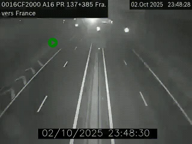 Webcam à la frontière franco-belge au niveau de Bray-Dunes/De-Panne sur l'autoroute A16. Vue orientée vers Calais