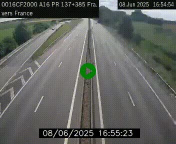 Webcam à la frontière franco-belge au niveau de Bray-Dunes/De-Panne sur l'autoroute A16. Vue orientée vers Calais
