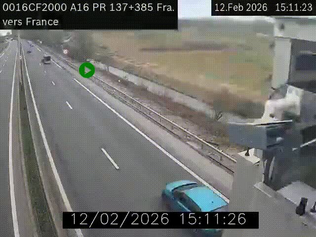 Webcam à la frontière franco-belge au niveau de Bray-Dunes/De-Panne sur l'autoroute A16. Vue orientée vers Calais