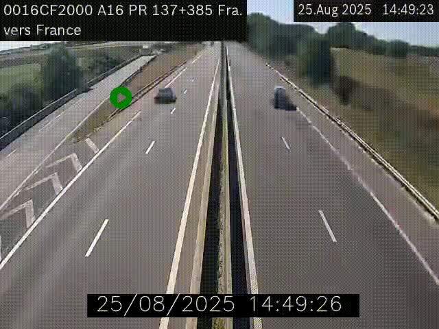 Webcam à la frontière franco-belge au niveau de Bray-Dunes/De-Panne sur l'autoroute A16. Vue orientée vers Calais