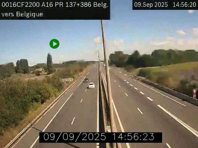 Webcam à la frontière franco-belge au niveau de Bray-Dunes/De-Panne sur l'autoroute A16. Vue orientée vers la Belgique