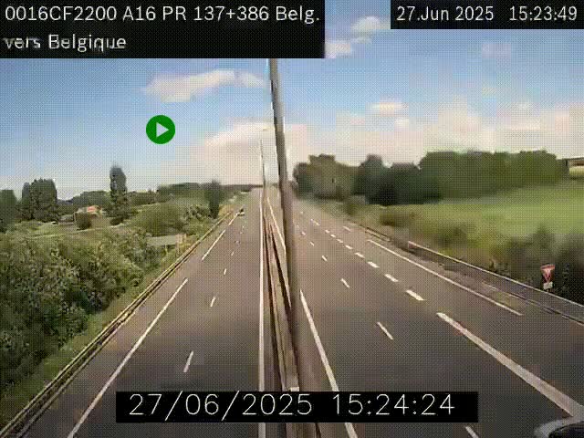 Webcam à la frontière franco-belge au niveau de Bray-Dunes/De-Panne sur l'autoroute A16. Vue orientée vers la Belgique