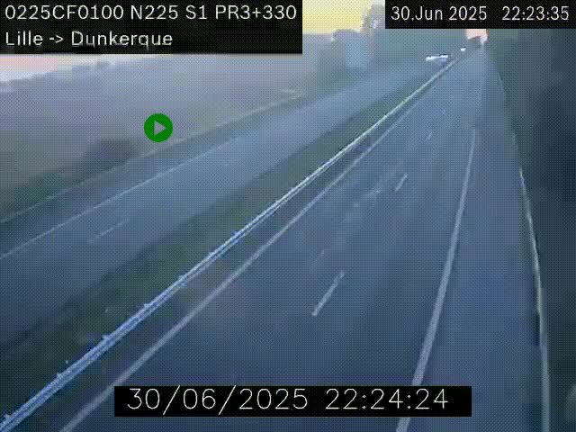 Webcam autoroute A25 (N225) à hauteur de Bergues (Bierne). Vue orientée vers Dunkerque.
