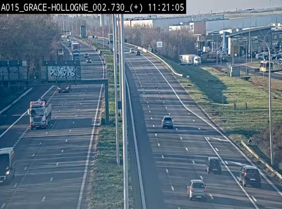 Webcam E42/A15 à Grâce-Hollogne, à proximité de la jonction avec l'A604. Vue orientée vers Namur