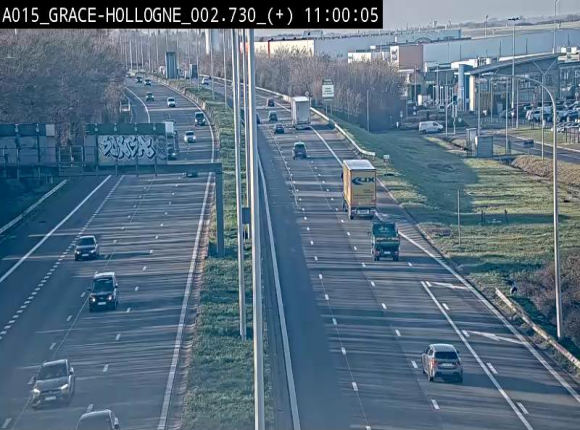 Webcam E42/A15 à Grâce-Hollogne, à proximité de la jonction avec l'A604. Vue orientée vers Namur