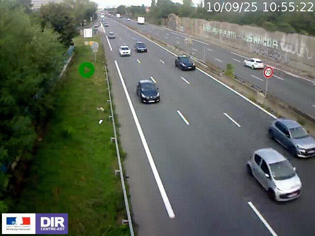 Webcam à Bron sur l'A43 à la jonction avec le boulevard périphérique de Lyon (D383). Vue orientée vers Lyon