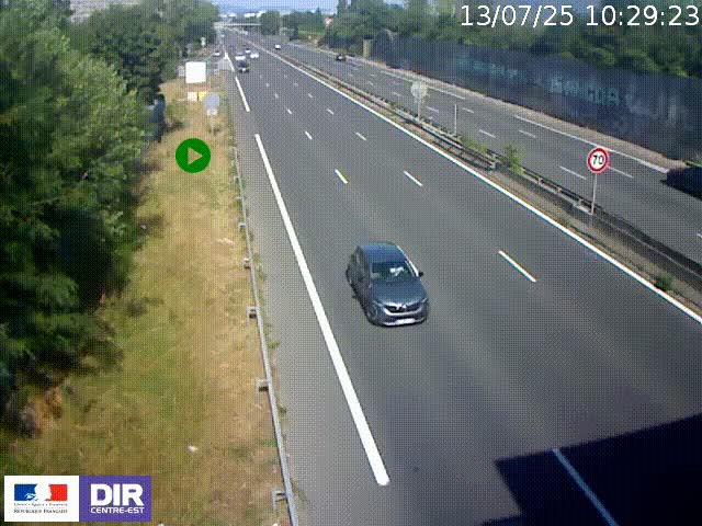 Webcam à Bron sur l'A43 à la jonction avec le boulevard périphérique de Lyon (D383). Vue orientée vers Lyon
