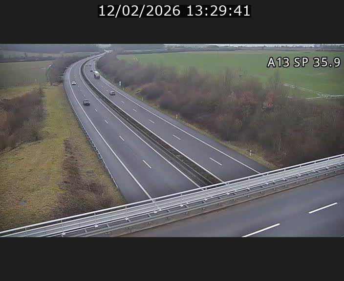 Webcam trafic sur A13 à l'entrée ouest du tunnel Markusbierg à Remerschen. Vue orientée vers Mondorf-les-Bains.