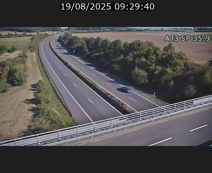 Webcam trafic sur A13 à l'entrée ouest du tunnel Markusbierg à Remerschen. Vue orientée vers Mondorf-les-Bains.