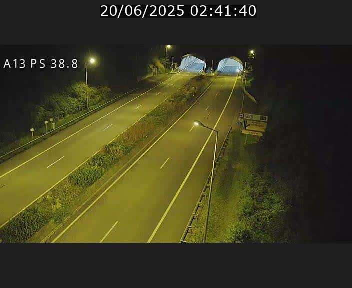 Webcam autoroute A13 à l'entrée ouest du tunnel Markusbierg à Schengen. Vue orientée vers Mondorf-les-Bains
