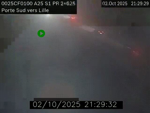 Webcam autoroute A25 sur le périphérique de Lille à hauteur de Lille-Sud et la sortie 3 Faches-Thumesnil. Vue orientée vers Lille-Centre.