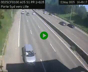 Webcam autoroute A25 sur le périphérique de Lille à hauteur de Lille-Sud et la sortie 3 Faches-Thumesnil. Vue orientée vers Lille-Centre.