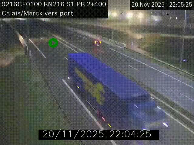 Webcam à Calais sur A216 (N216) en direction du port (harbour) de Calais.