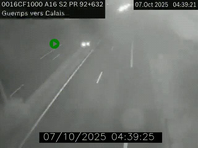Webcam A16 juste après l'aire de repos d'Offekerque à Guemps. Vue orientée vers Calais